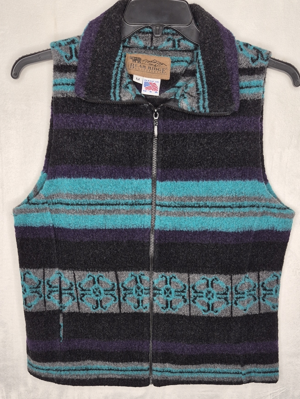 Vtg Bear Ridge Outfitters Southwestern Wool Blend Zip Up Vest M